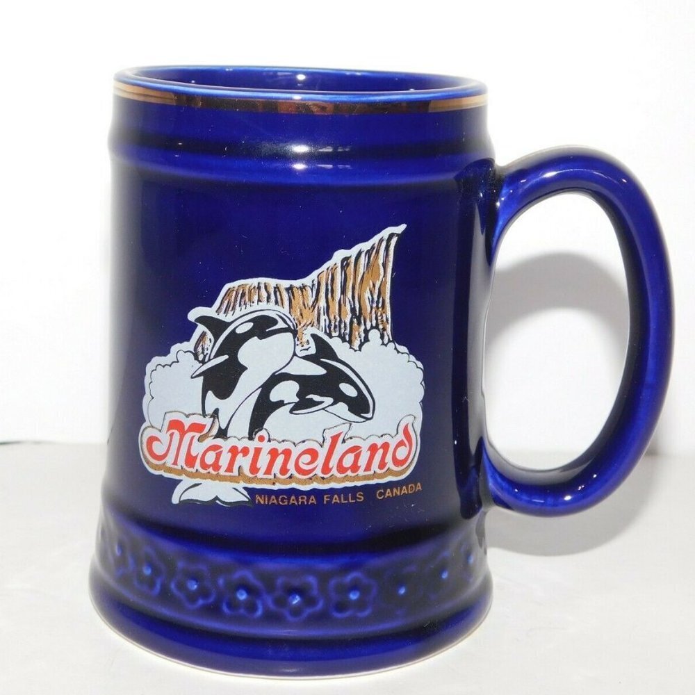 Vintage Marineland 4" Blue Mug Stein Niagara falls Ontario Canada